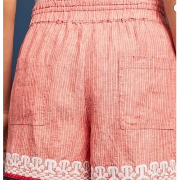 Anthropologie Beachcomber Linen Embroidered‎ Shorts Drawstring Waist Coral S - Picture 3 of 7